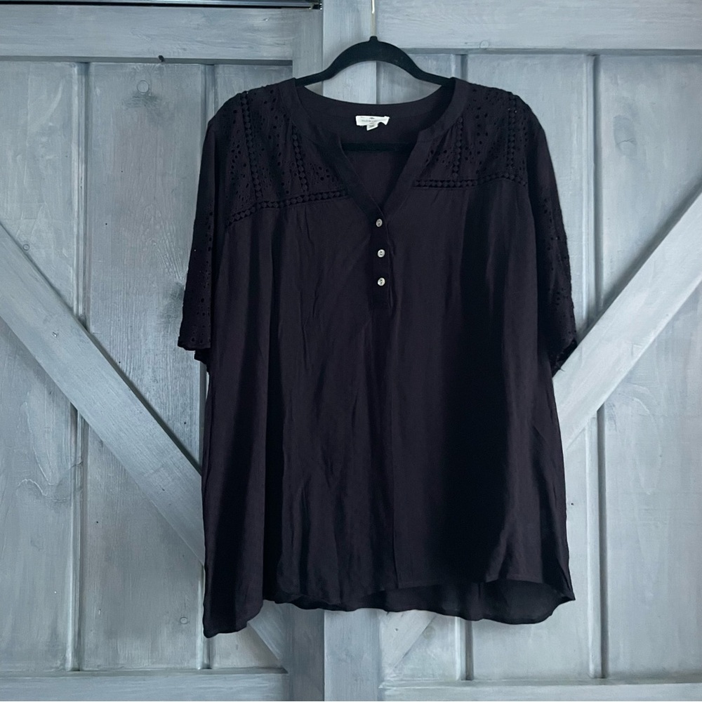 Mason and Belle Black Swiss Dot Lace Scalloped Sleeve Blouse‎ Size XXL oversized - Picture 5 of 11